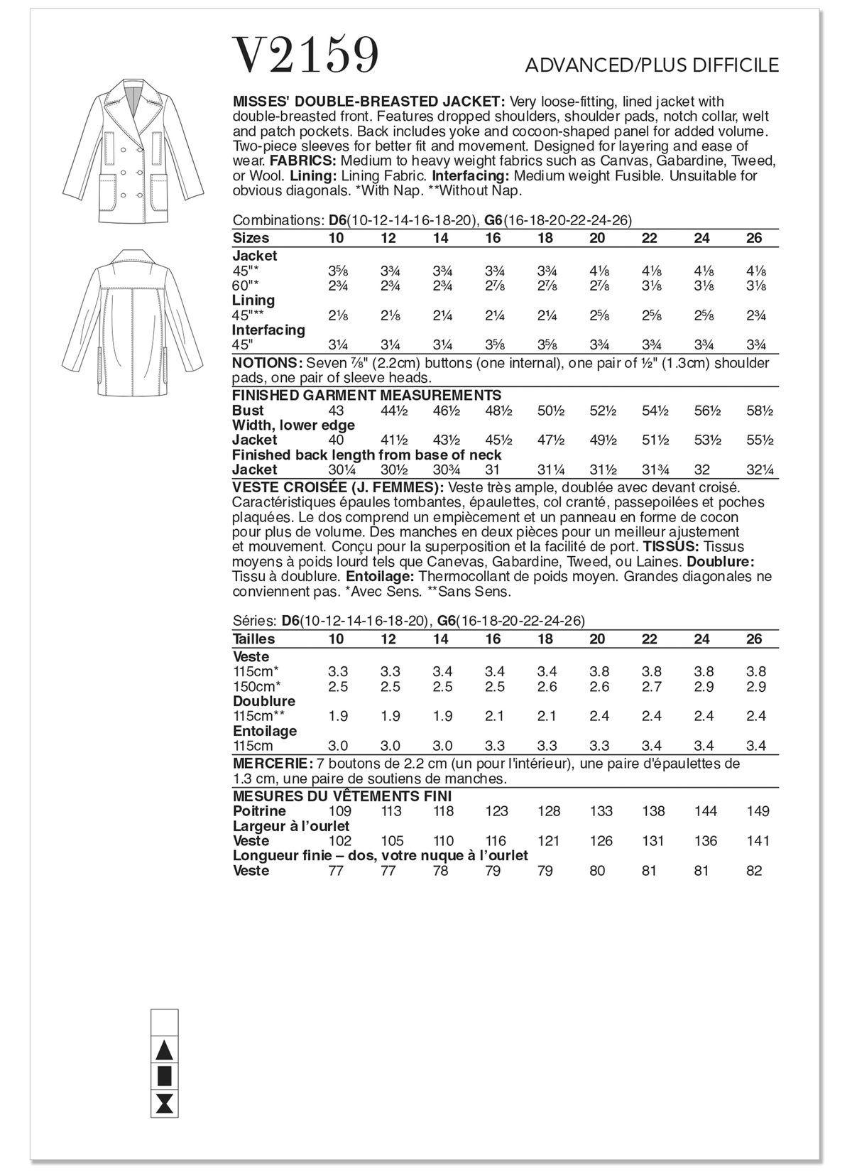 Patron Vogue n°2159 – Veste croisée oversize à volume cocon