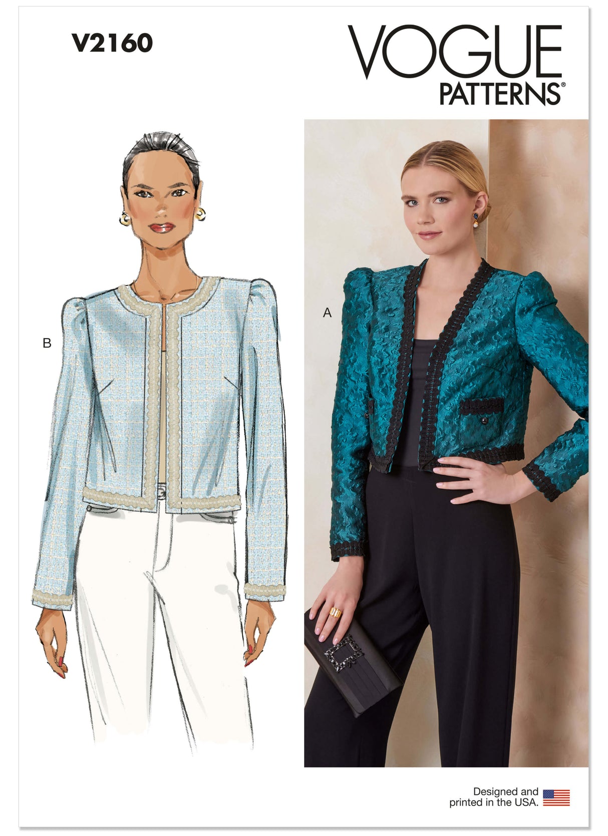 Patron Vogue n°2160 – Veste courte doublée à bordure décorative