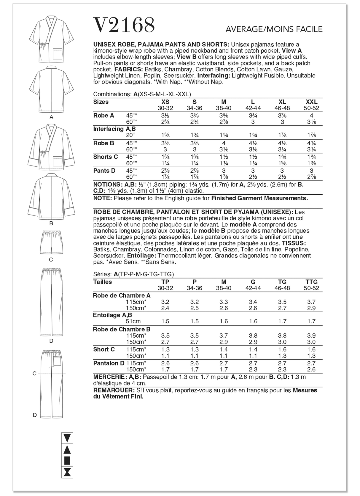 Patron Vogue n°2168 – Peignoir kimono, pantalon et short de pyjama