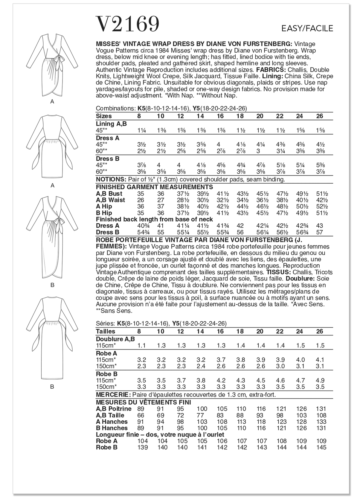 Patron Vogue n°2169 – Robe portefeuille vintage Diane von Furstenberg