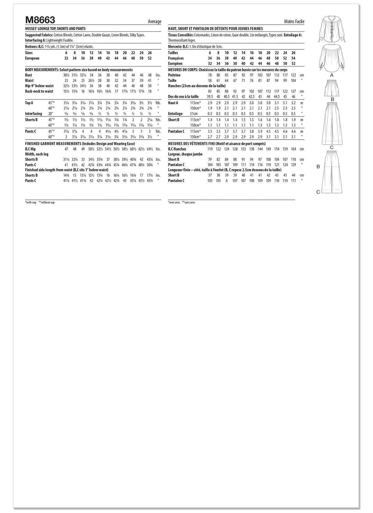 Patron McCall's n°8663 – Chemise ample, pantalon et short