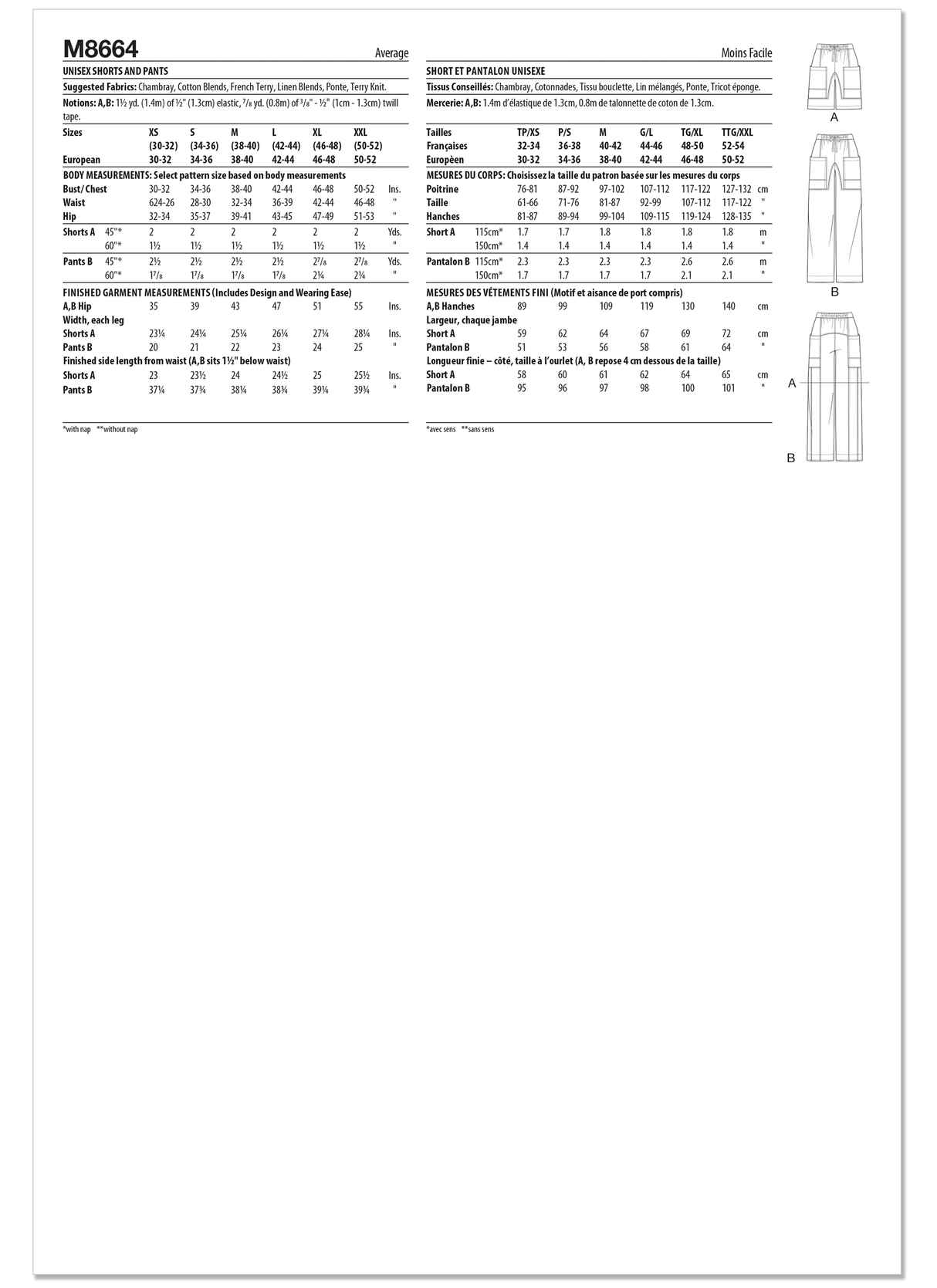 Patron McCall's n°8664 – Pantalon et short à taille élastiquée