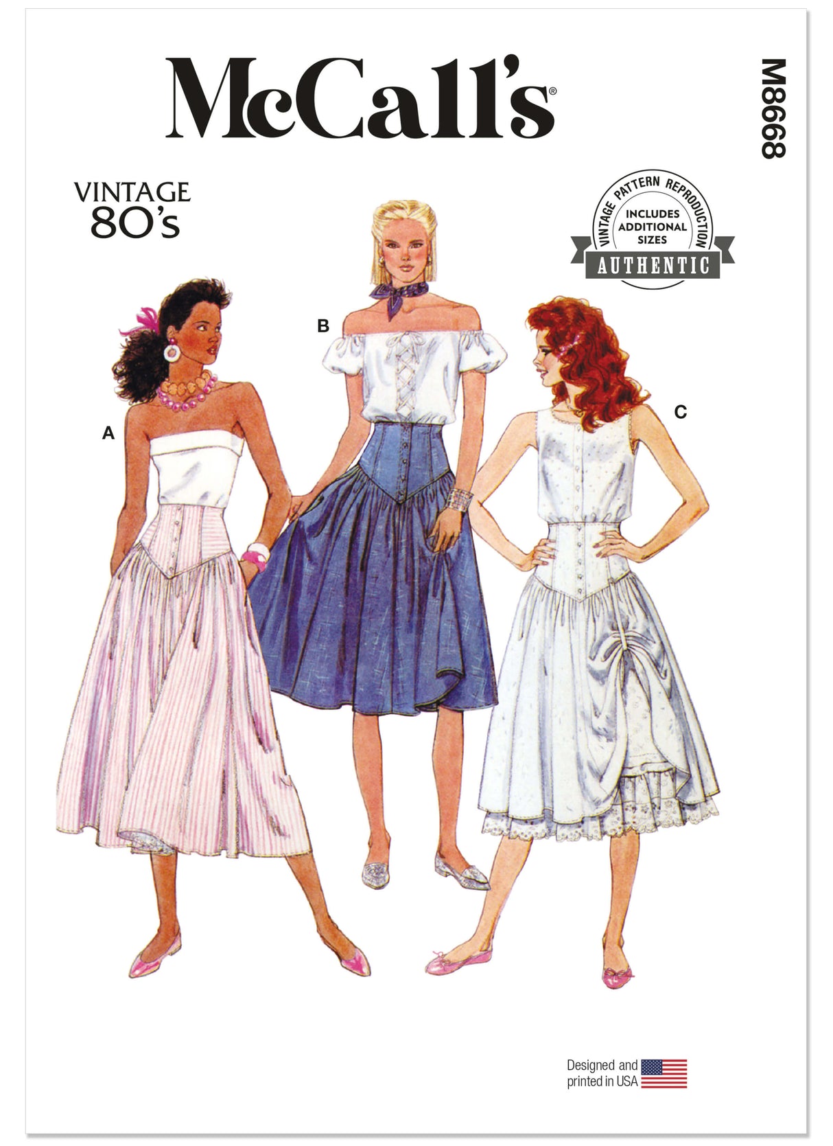 Patron McCall's n°8668 – Jupes vintage à empiècement boutonné