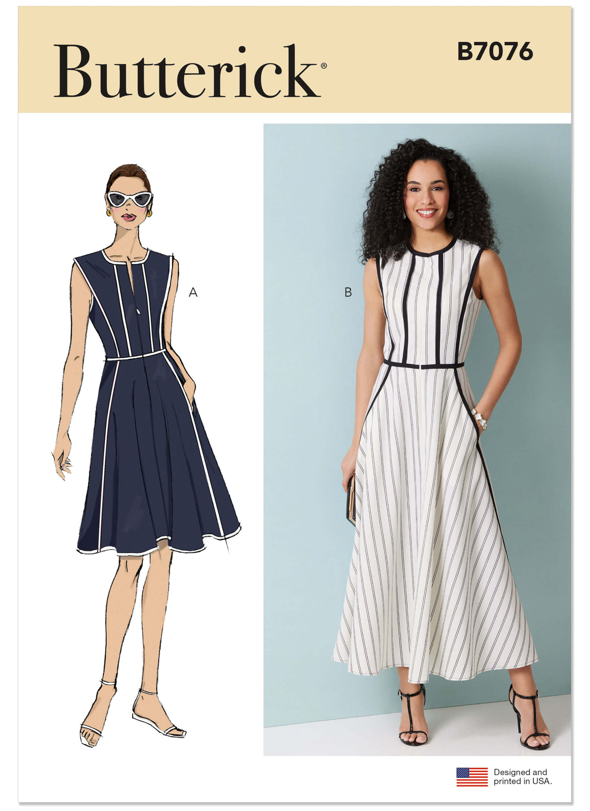 Patron Butterick n°7076 – Robe ajustée et évasée sans manches