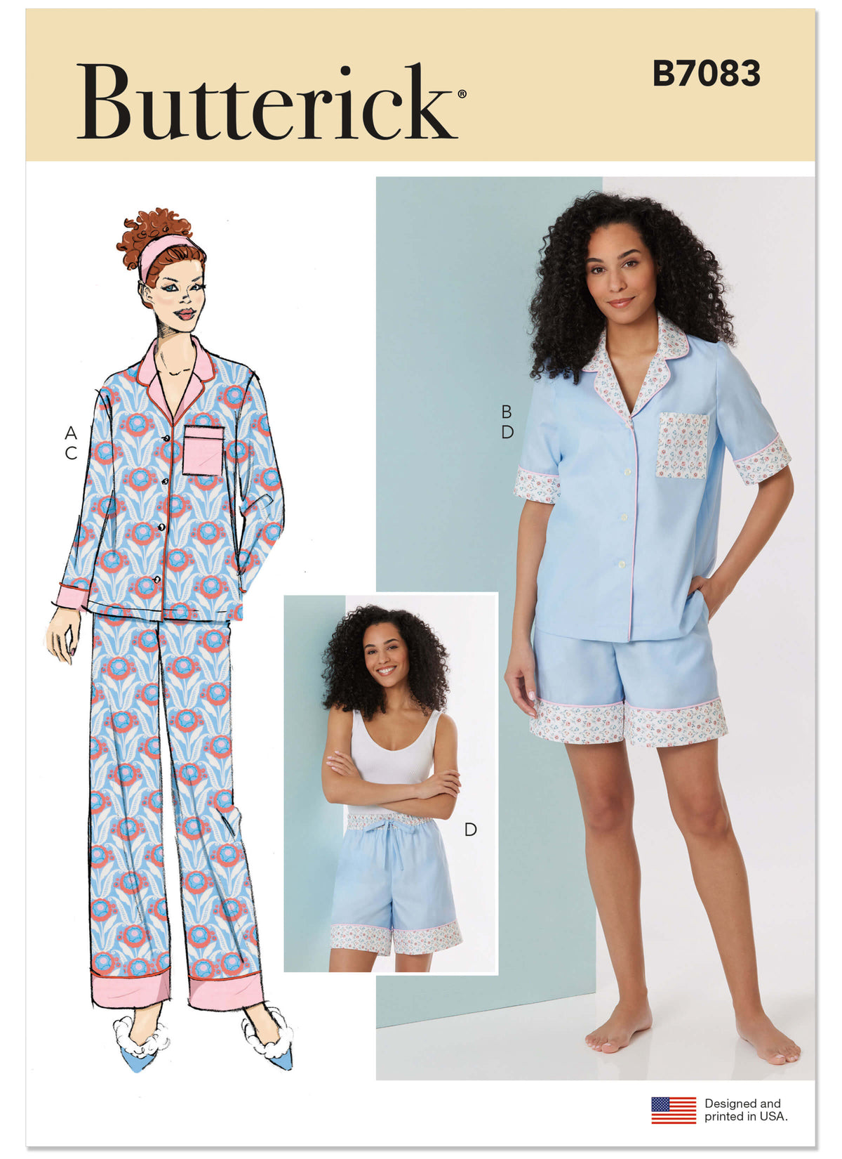 Patron Butterick n°7083 – Pyjama chemise, pantalon et short