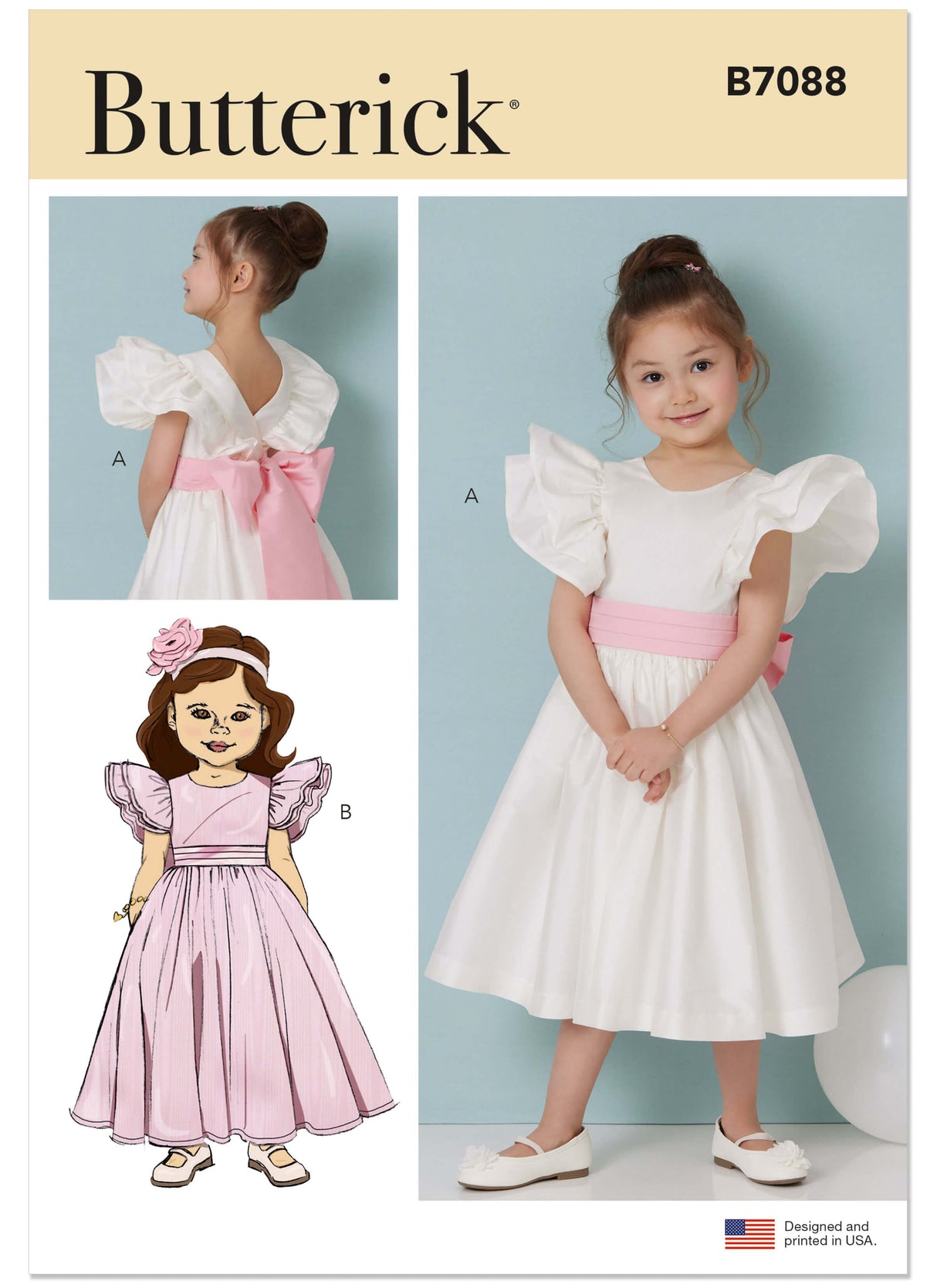 Patron Butterick n°7088 – Robe enfant à volants et nœud dos