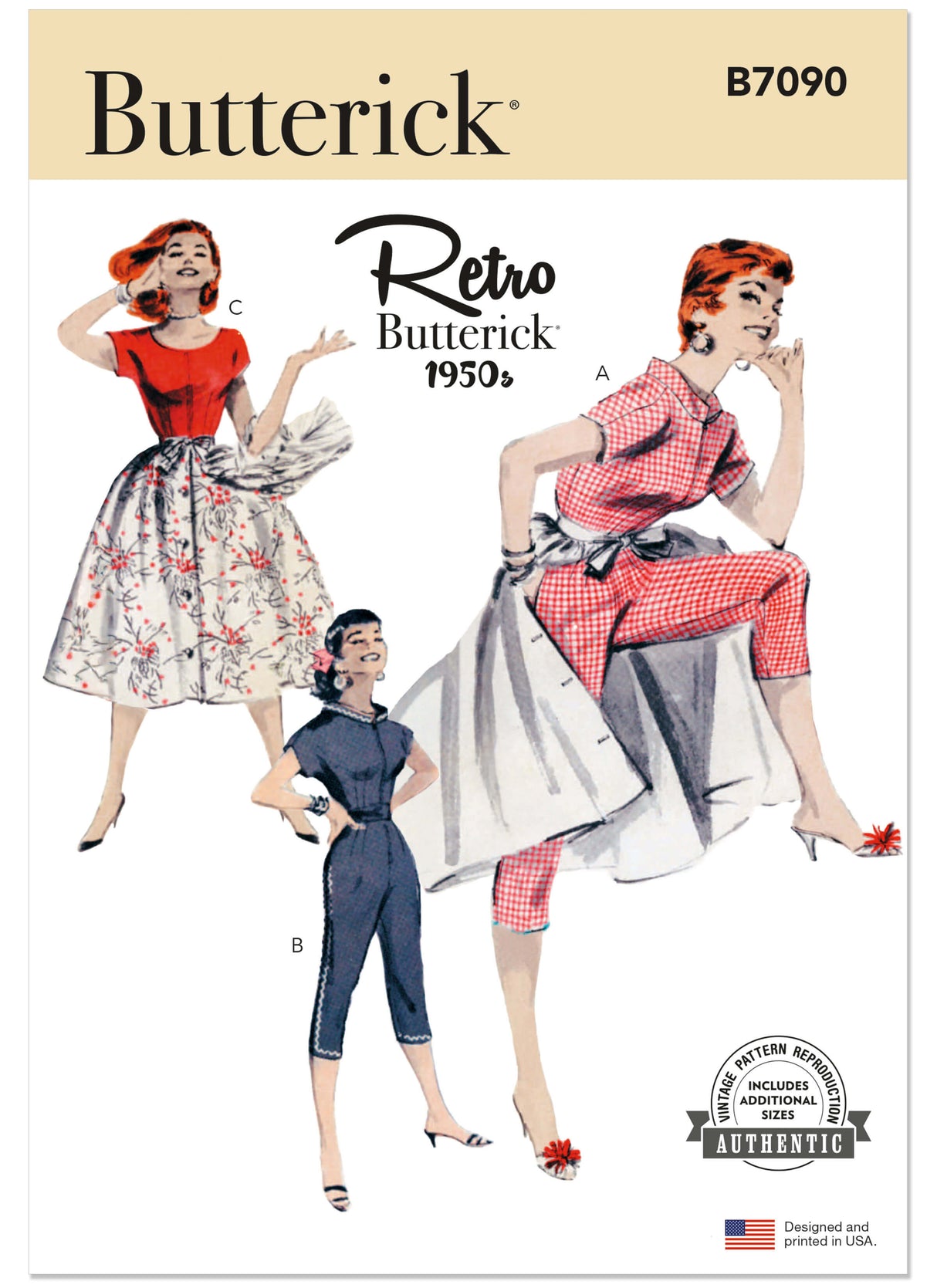 Patron Butterick n°7090 – Combinaison et jupe-culotte vintage années 1950