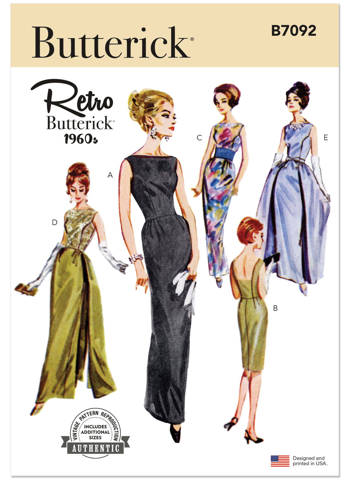 Patron Butterick n°7092 – Robes de soirée vintage années 1960