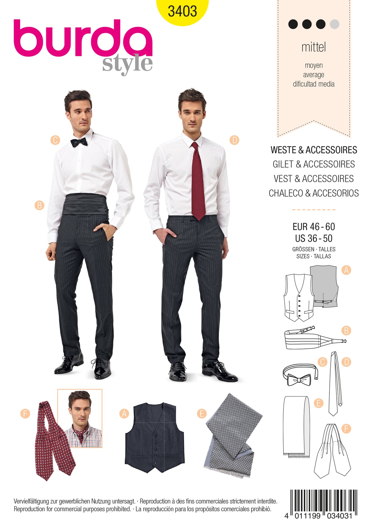 Patron Burda n°3403 – Gilet et Accessoires pour Homme