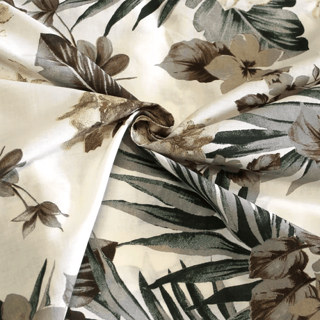 Batiste 100% coton - Fleur tropicale beige
