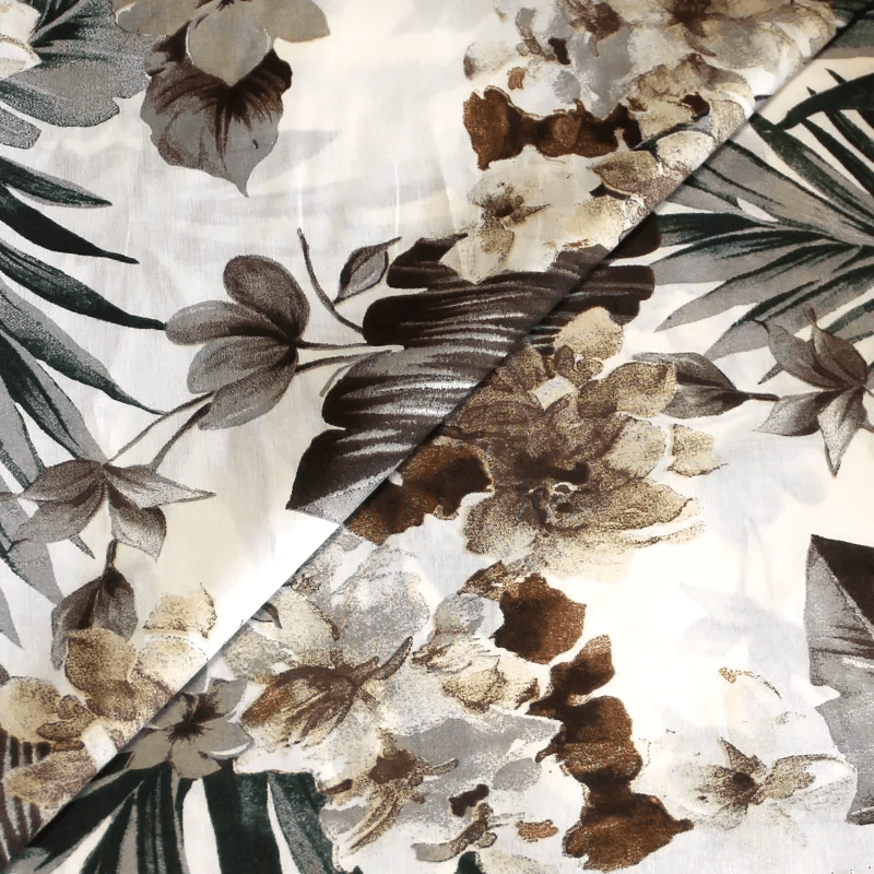 Batiste 100% coton - Fleur tropicale beige