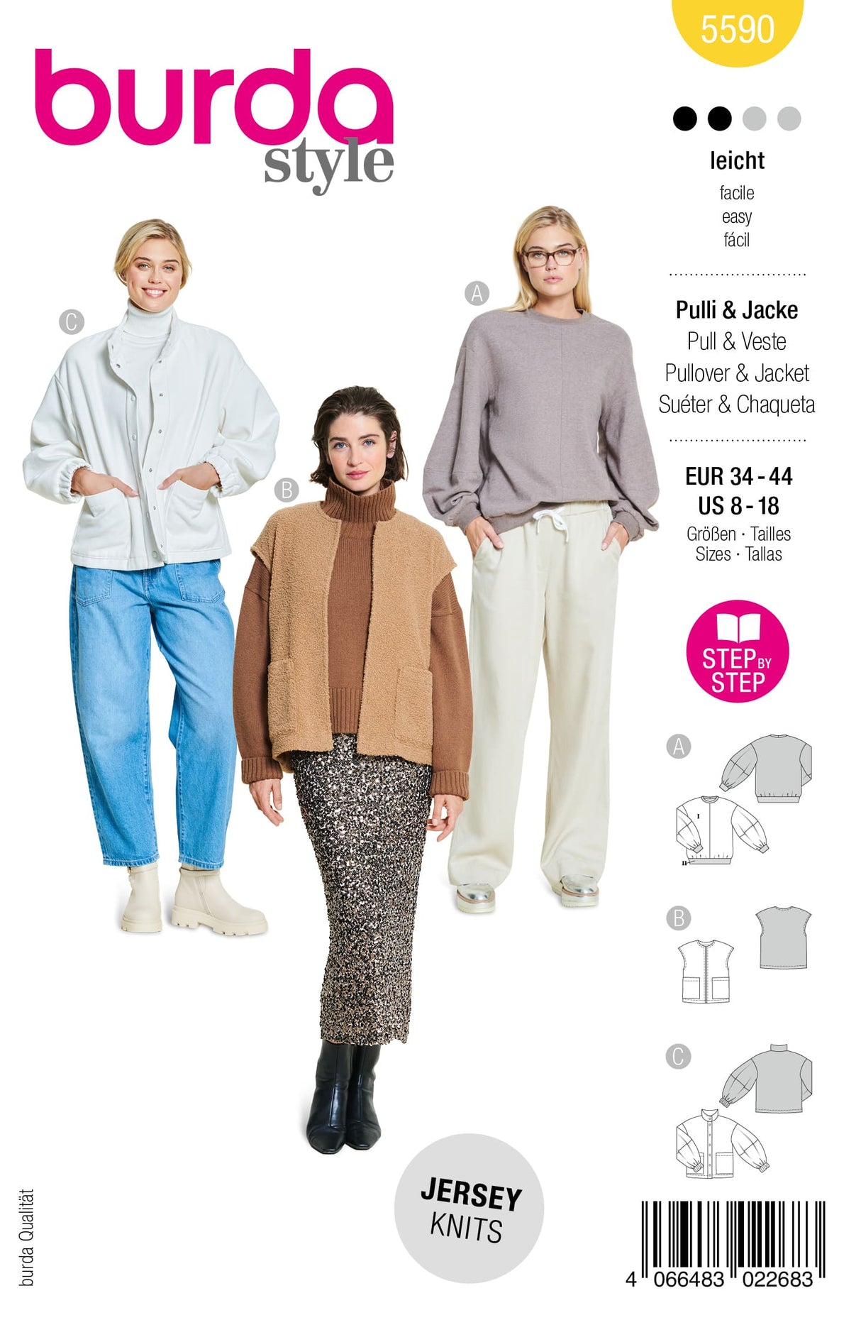 Patron Burda n°5590 - Pull, gilet et veste
