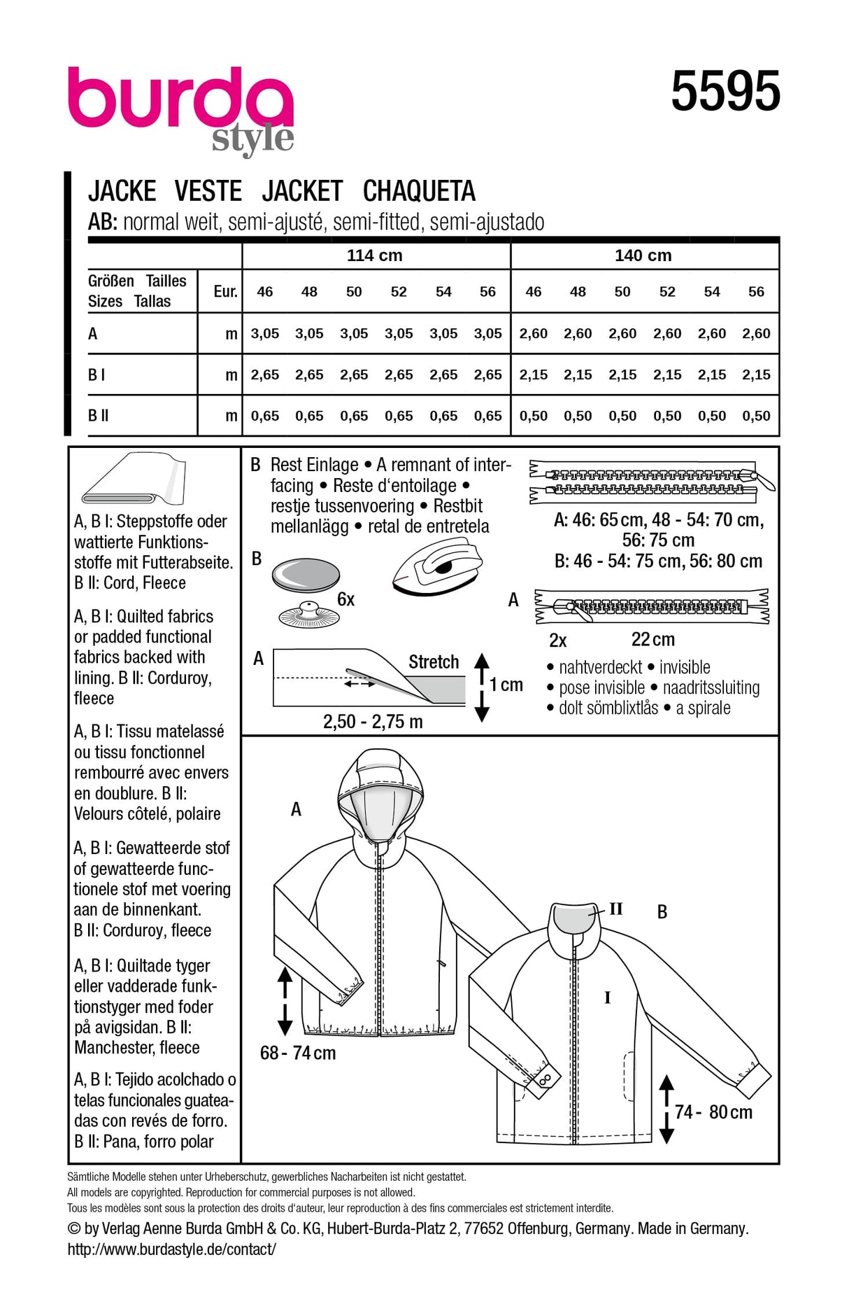 Patron Burda n°5595 - Vestes matelassées homme