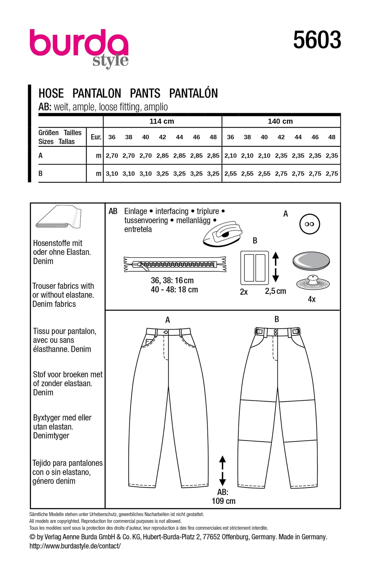 Patron Burda n°5603 - Pantalons Barrel