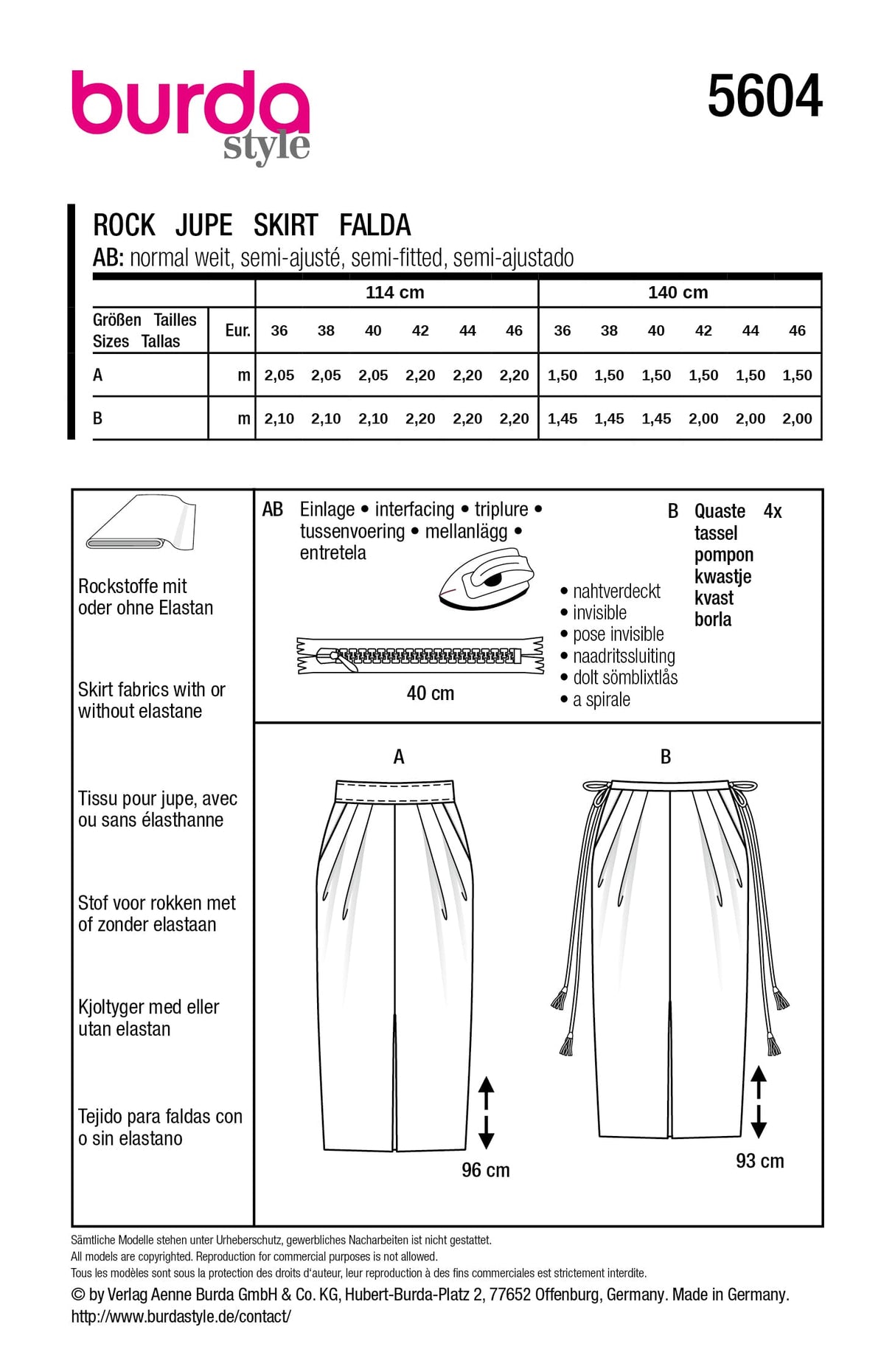 Patron Burda n°5604 - Jupes midi