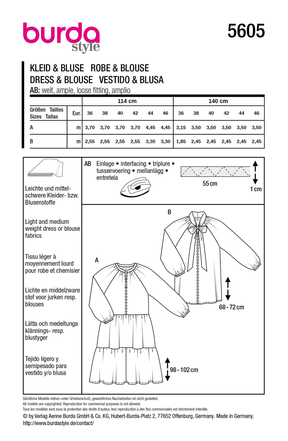 Patron Burda n°5605 - Robe et chemisier