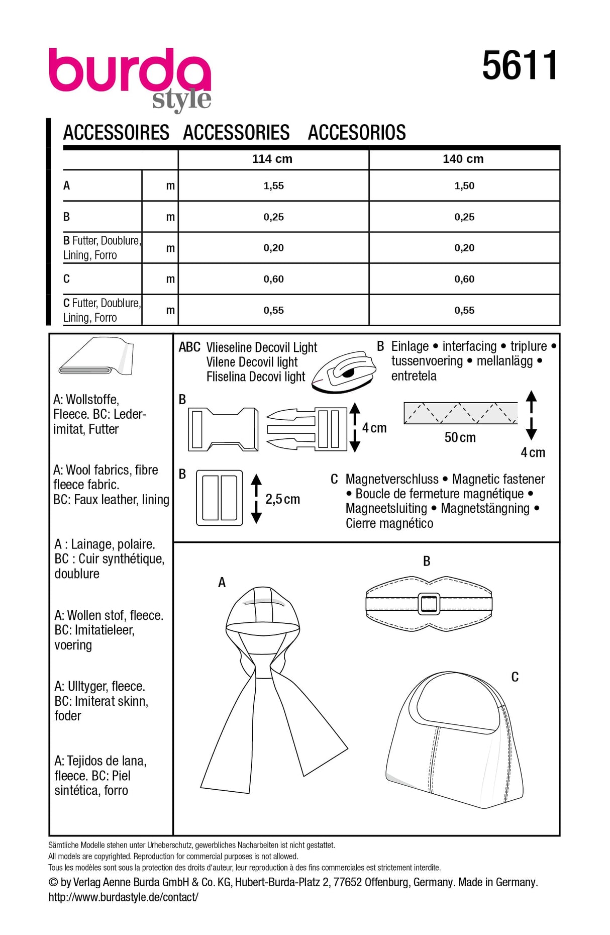 Patron Burda n°5611 - Accessoires