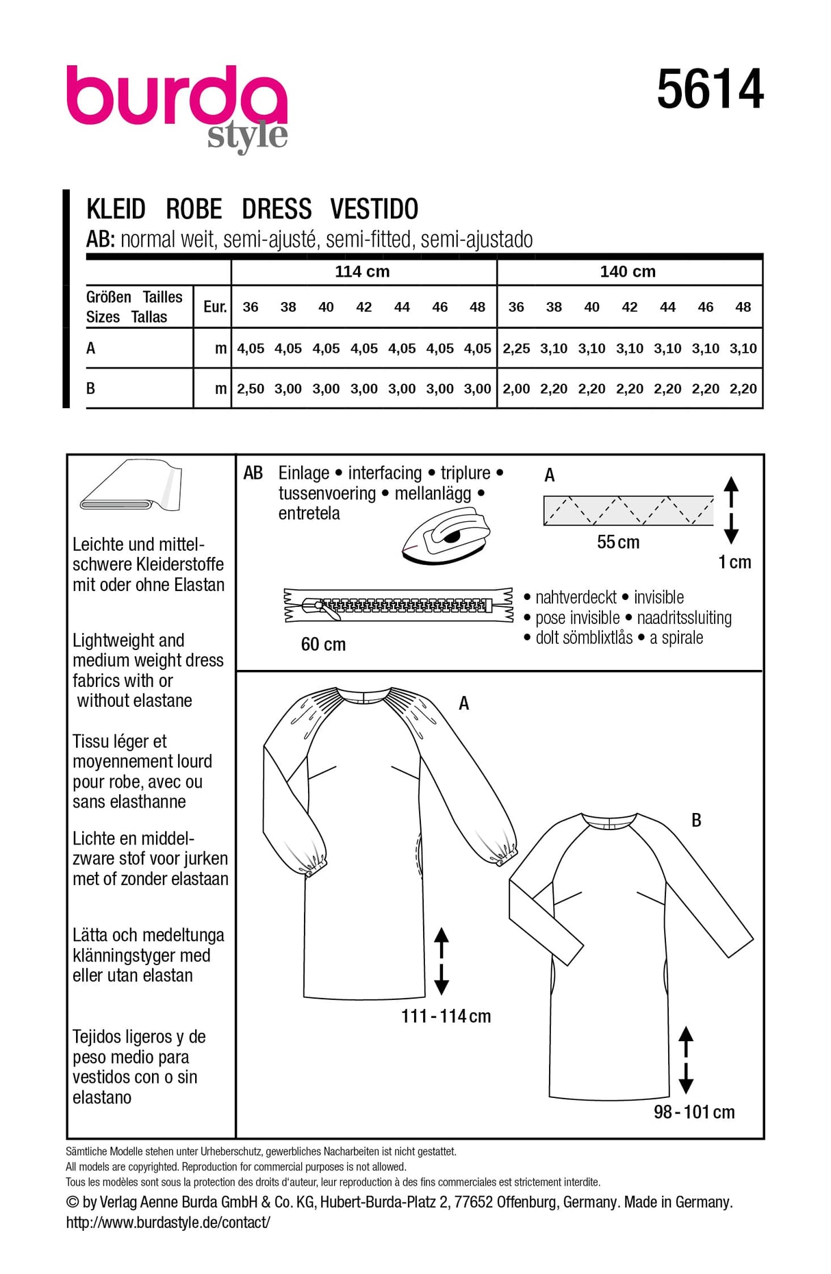 Patron Burda n°5614 - Robes midi
