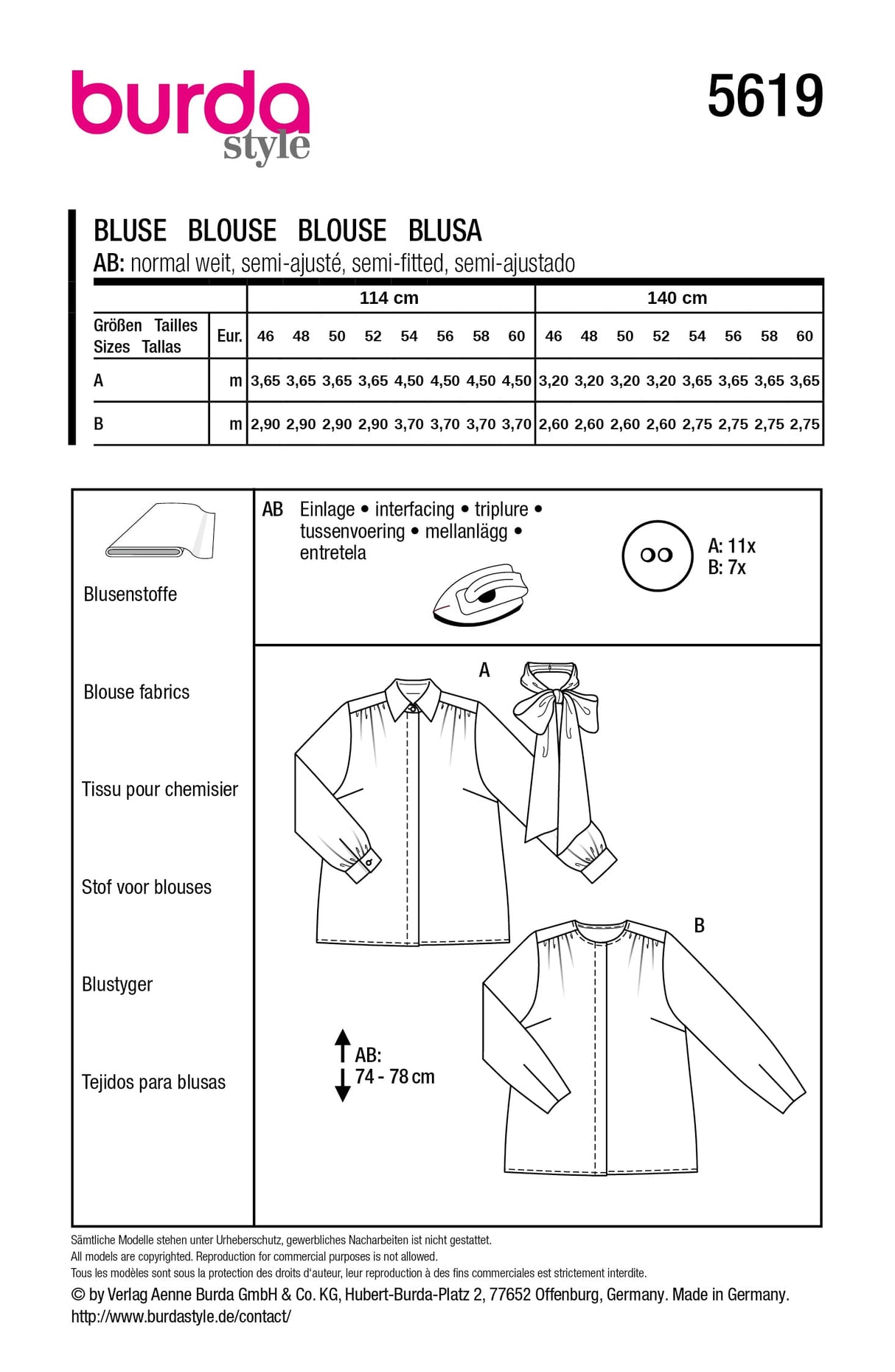Patron Burda n°5619 - Chemisiers