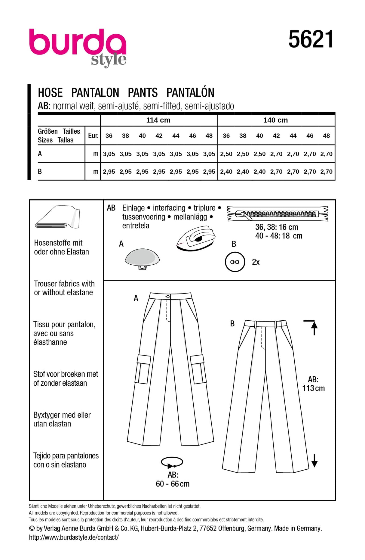 Patron Burda n°5621 - Pantalons larges à plis