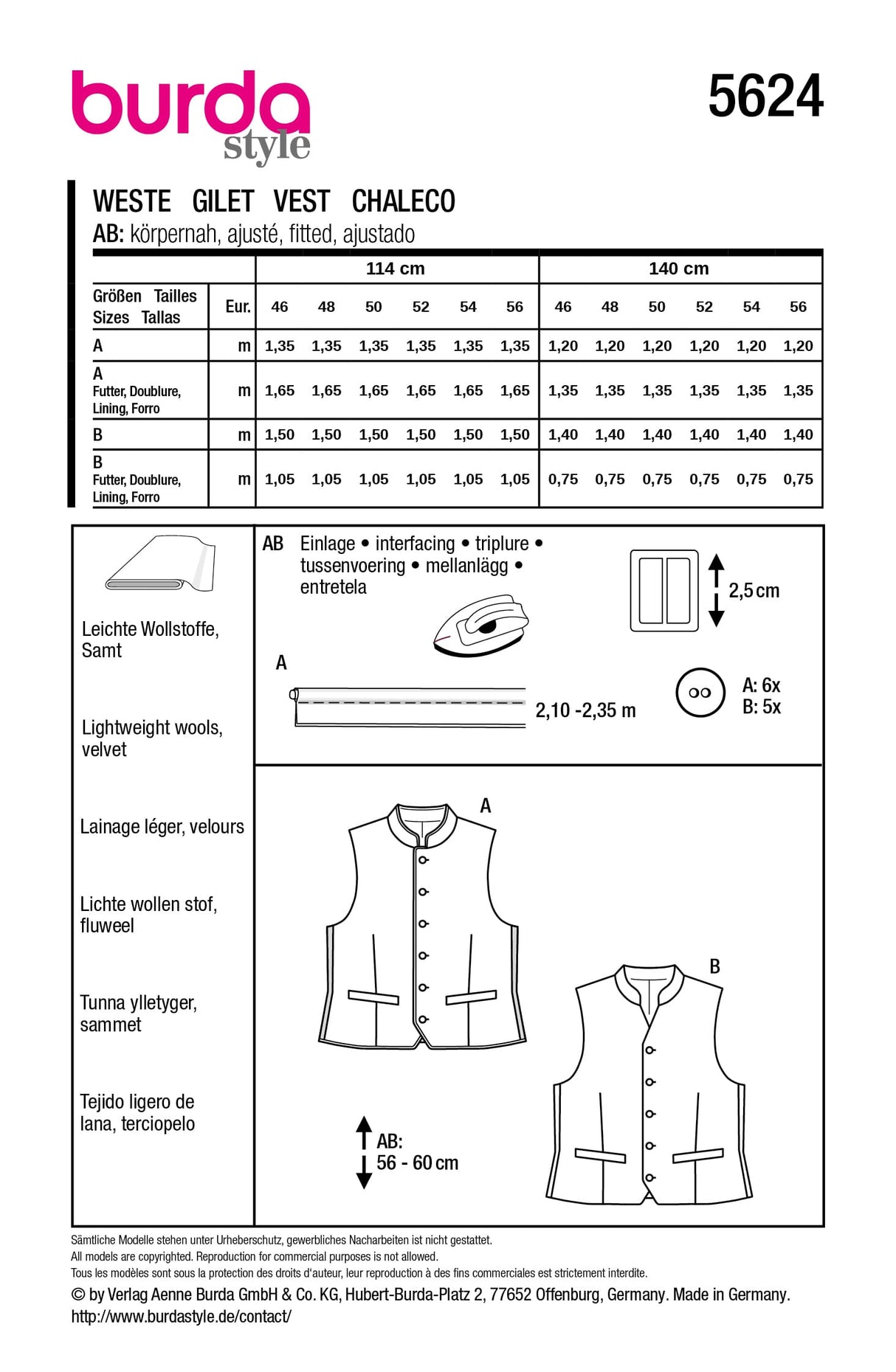 Patron Burda n°5624 - Gilets homme