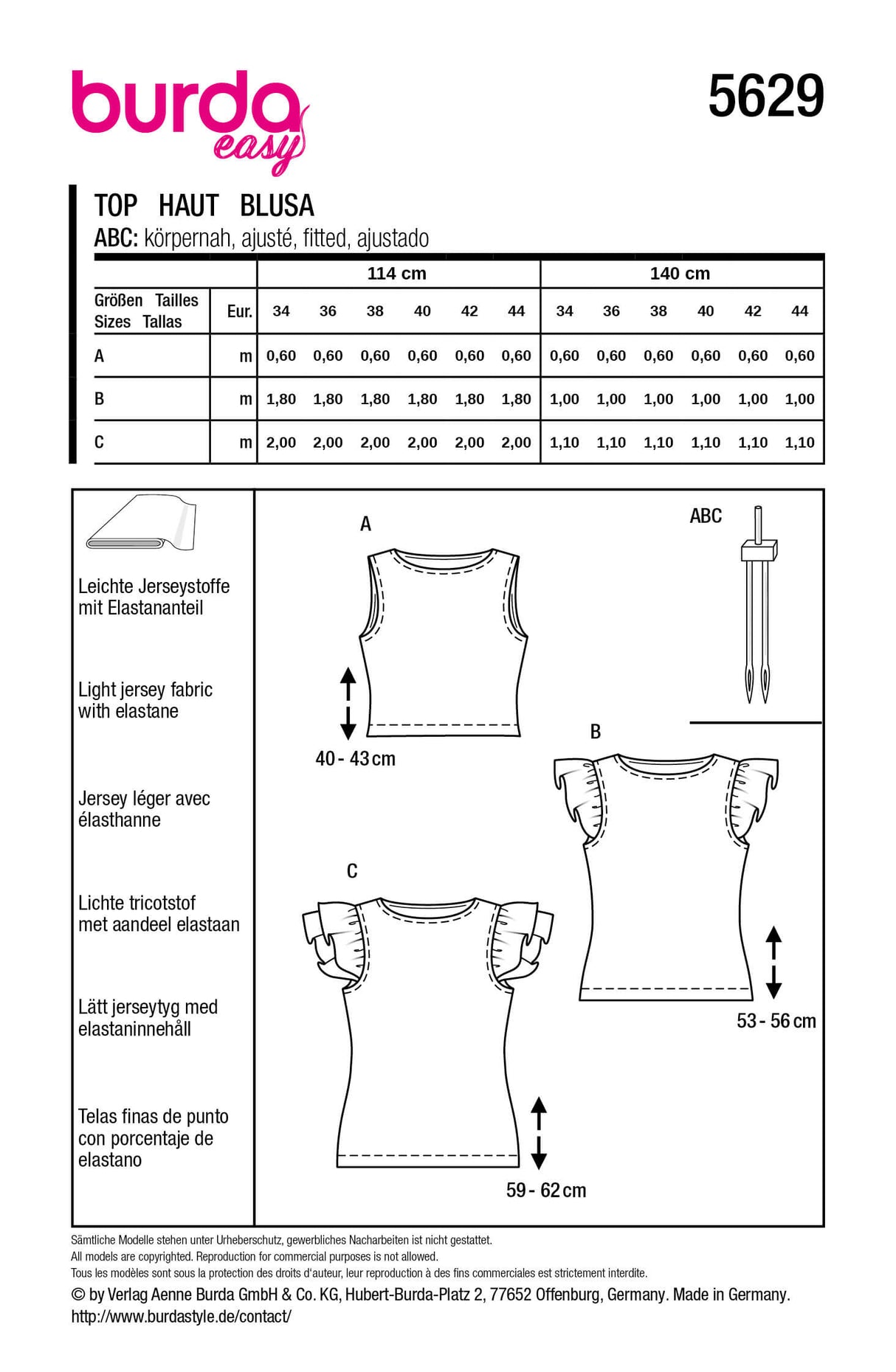 Patron Burda 5629 – Tops & t-shirts à volants
