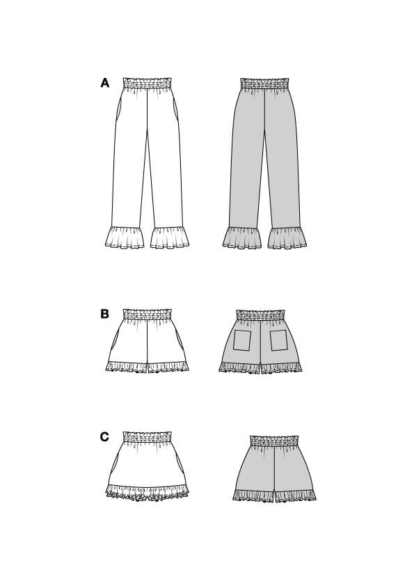 Patron Burda 5631 – Pantalon, short & skort à volants
