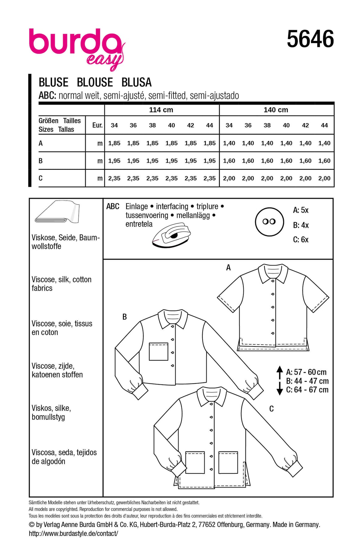 Patron Burda 5646 – Chemises femme modernes et faciles à coudre