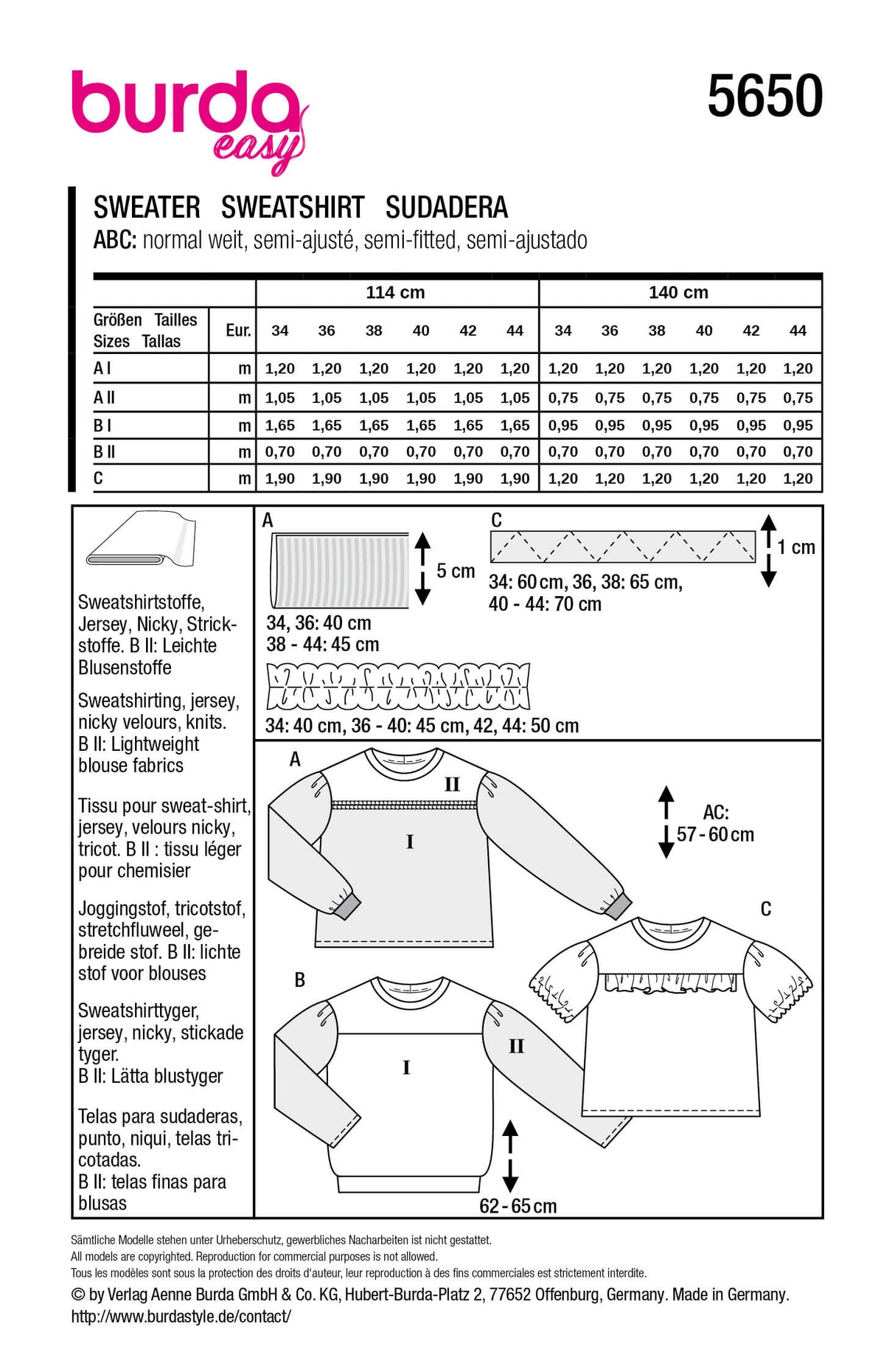 Patron Burda 5650 – Sweatshirts femme modernes et faciles à coudre