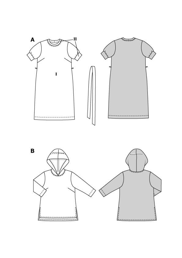 Patron Burda 5651 – Robe T-shirt et sweat à capuche femme
