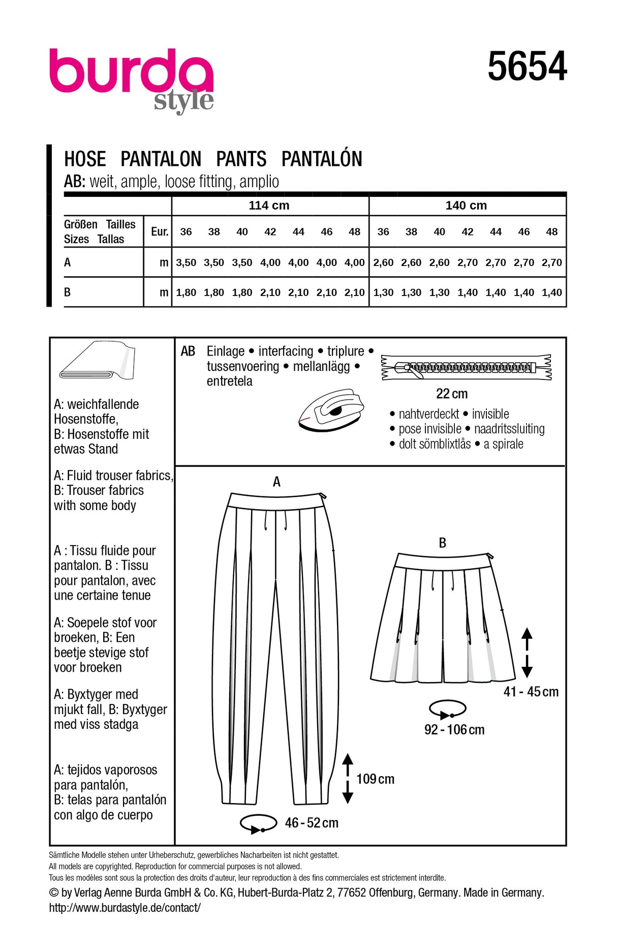Patron Burda 5654 – Pantalon plissé et short taille haute