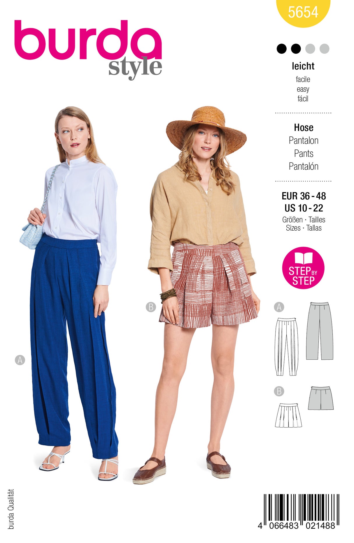 Patron Burda 5654 – Pantalon plissé et short taille haute