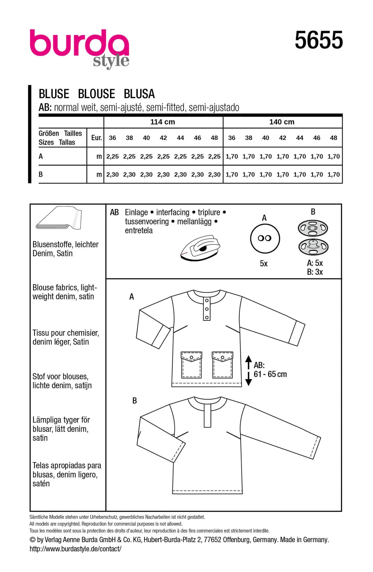 Patron Burda 5655 – Blouse femme élégante et moderne
