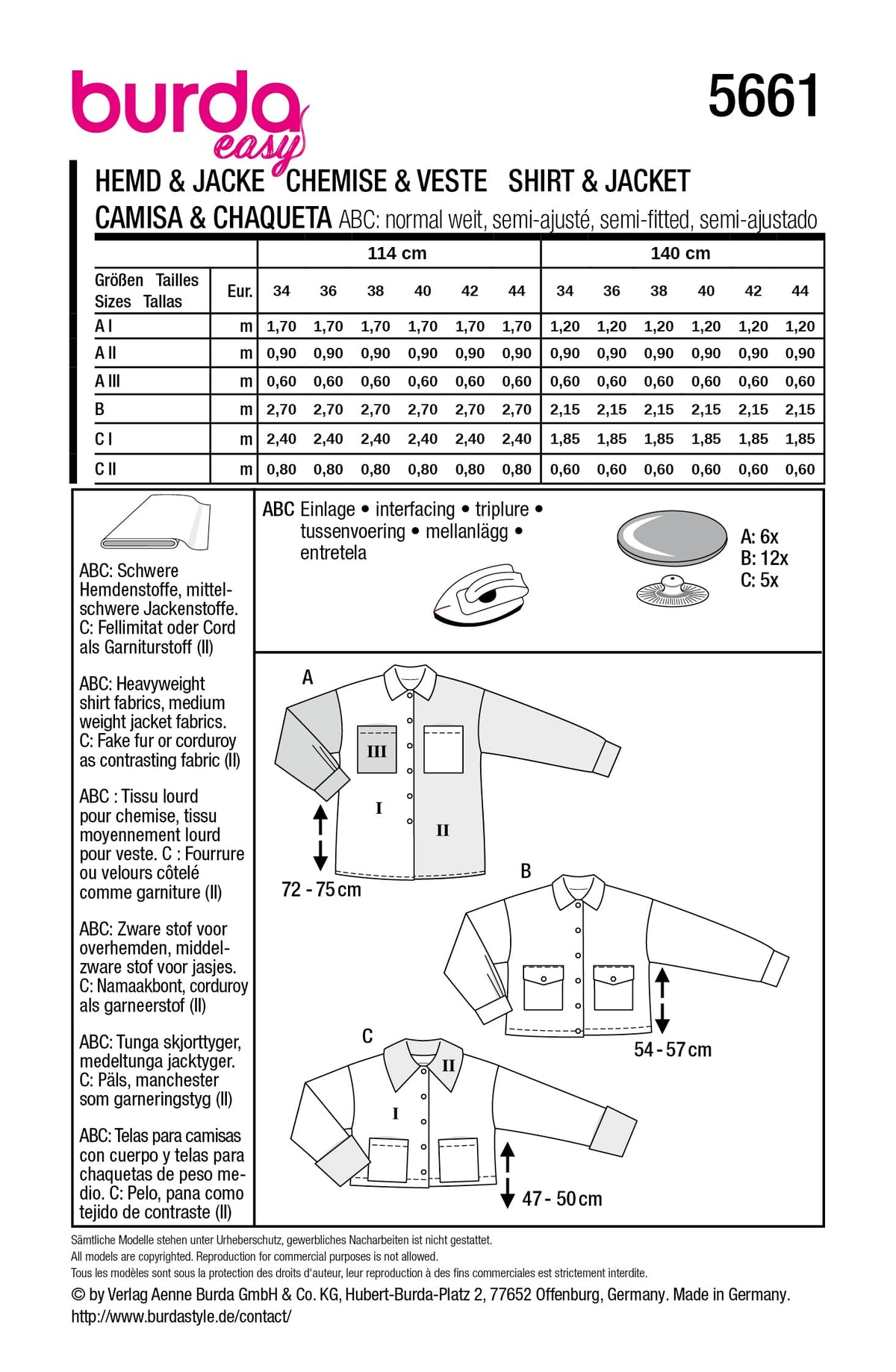 Patron Burda n°5661 - Chemise et vestes