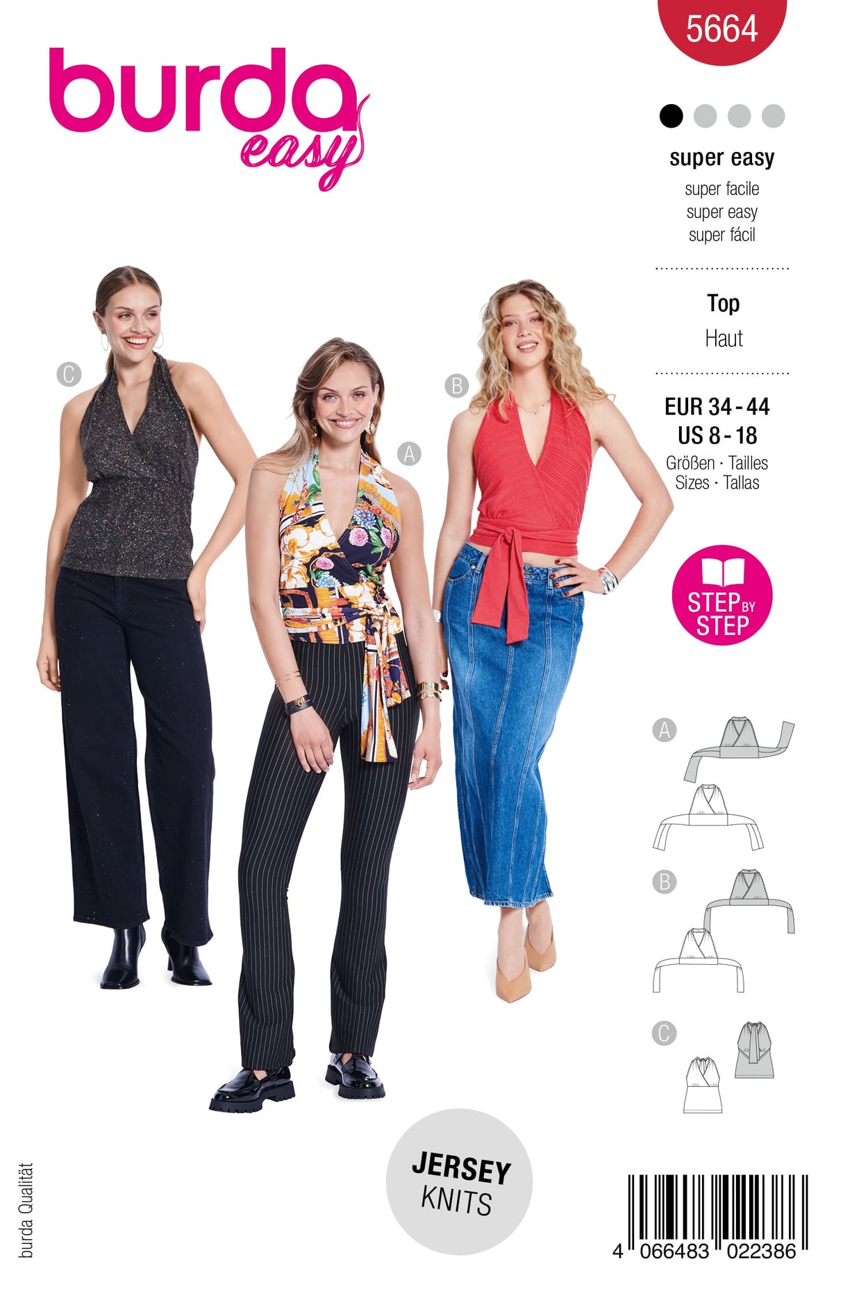 Patron Burda n°5664 - Tops dos-nu Christy
