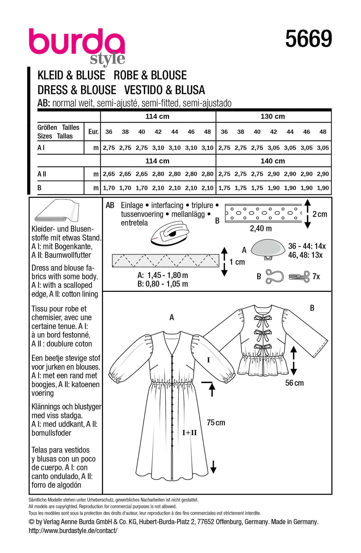 Patron Burda 5669 – Robe et blouse femme élégantes