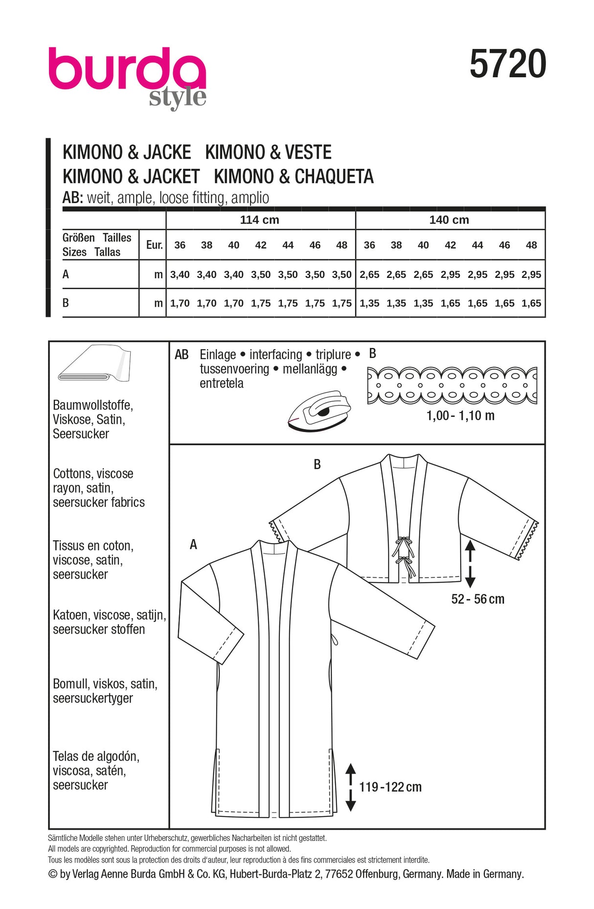 Patron Burda n°5720 - Kimono et veste