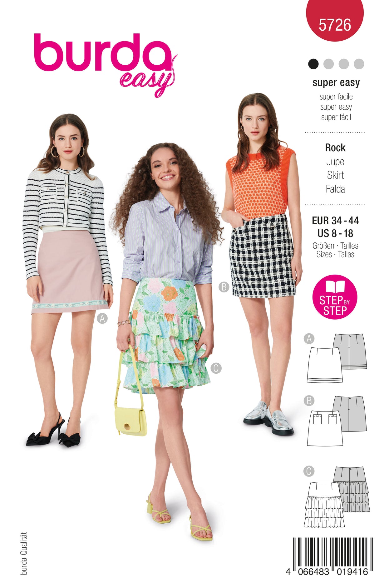 Patron Burda n°5726 - Jupe courte à taille haute