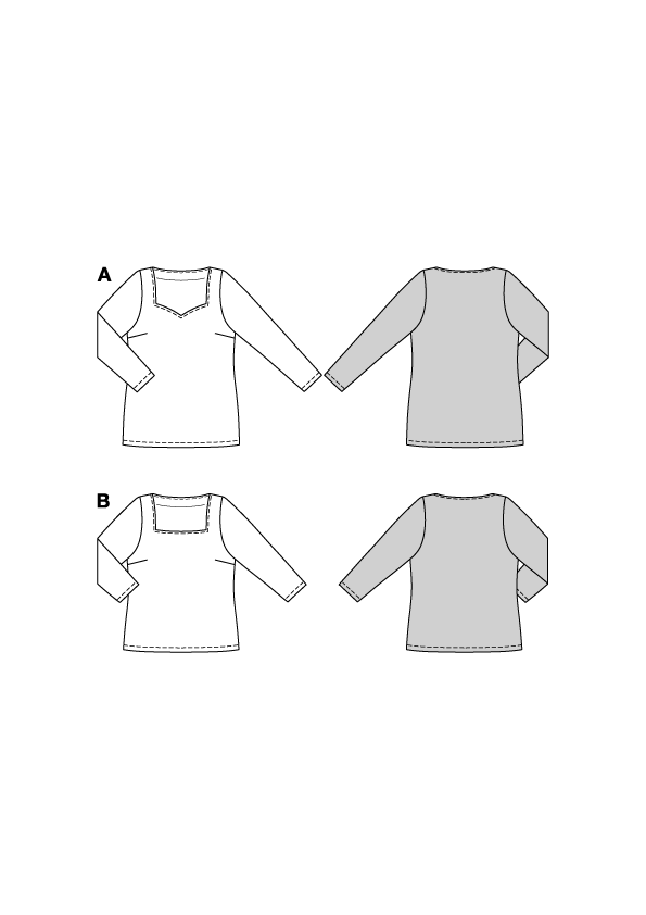 Patron Burda n°5731 – T-shirts à encolure cœur ou carrée