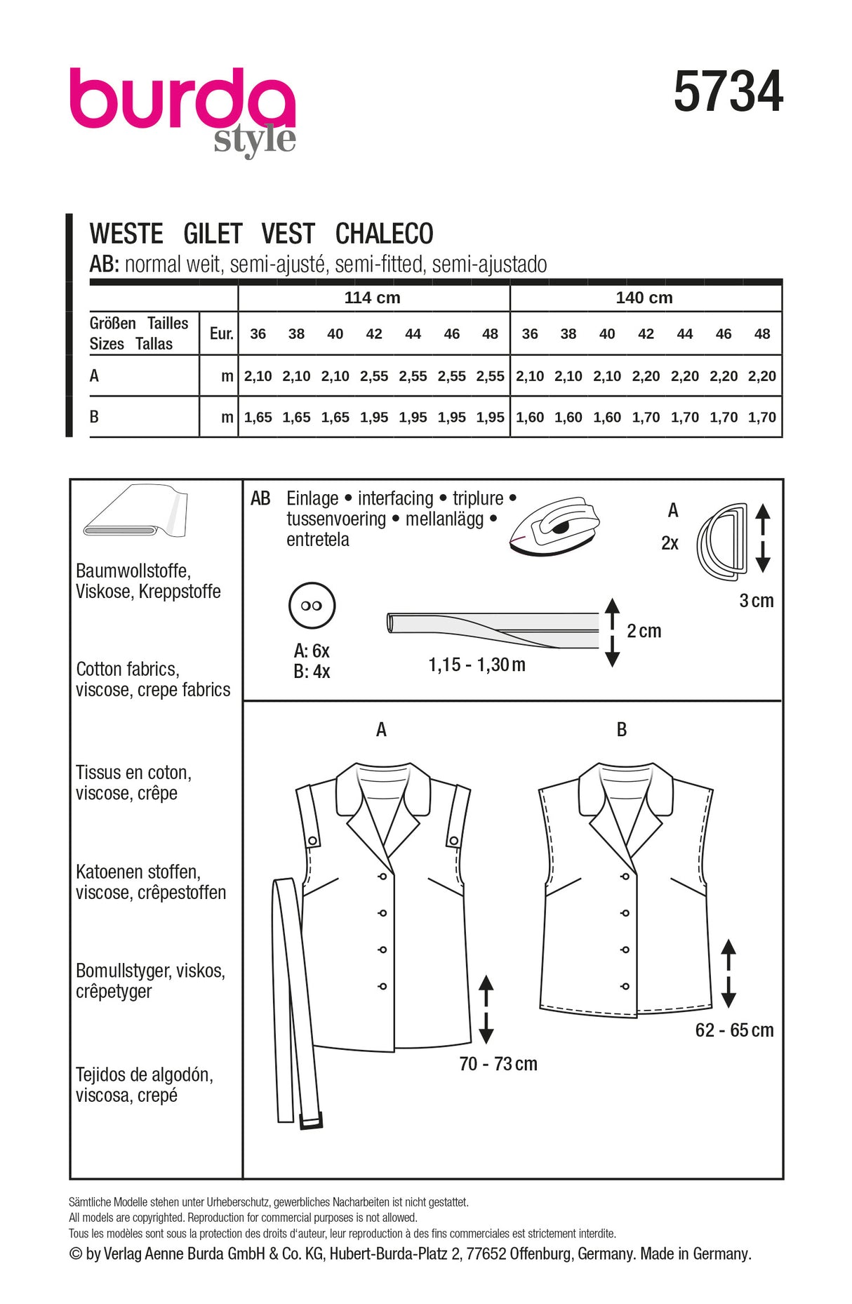 Patron Burda n°5734 – Gilet sans manches