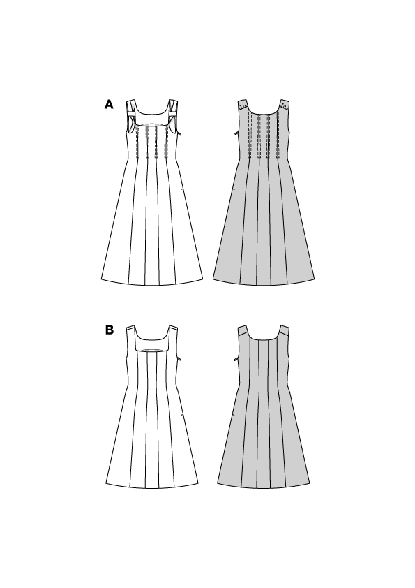 Patron Burda n°5736 – Robe à panneaux et bretelles nouées