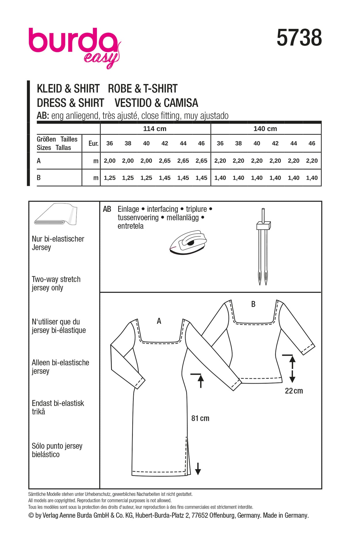Patron Burda n°5738 – Robe moulante et t-shirt à encolure bateau