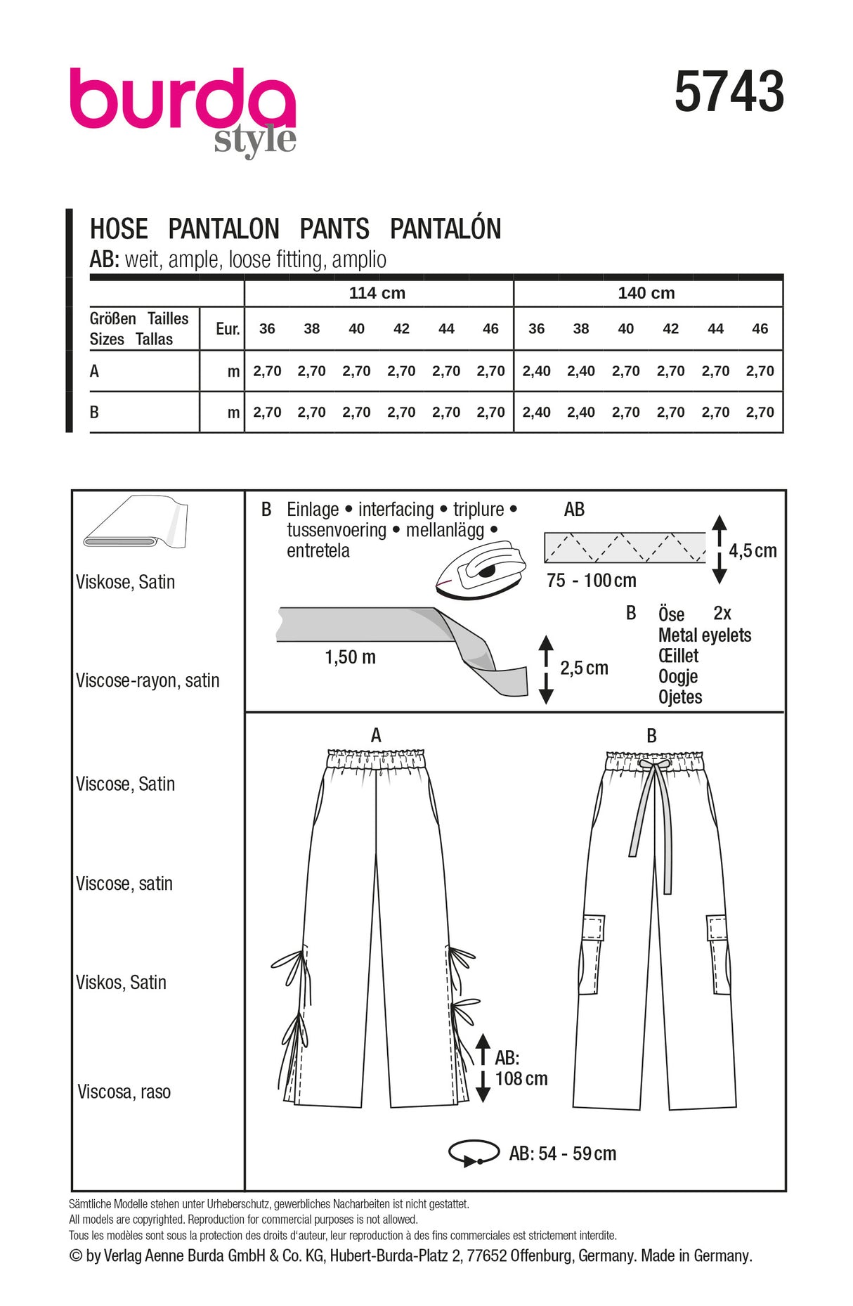 Patron Burda n°5743 – Pantalon fendu et cargo stylé