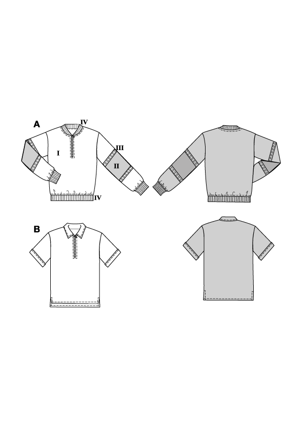 Patron Burda n°5744 – Polo zippé et sweat à empiècements