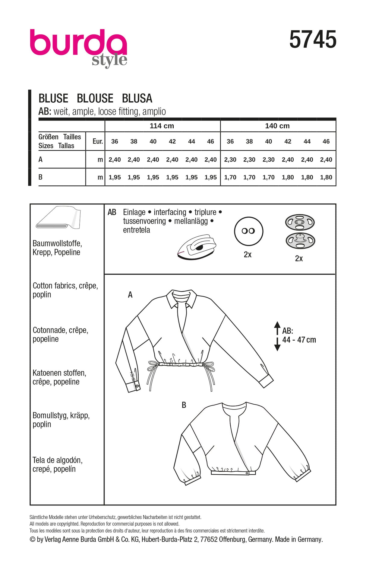 Patron Burda n°5745 – Blouse fluide à col V
