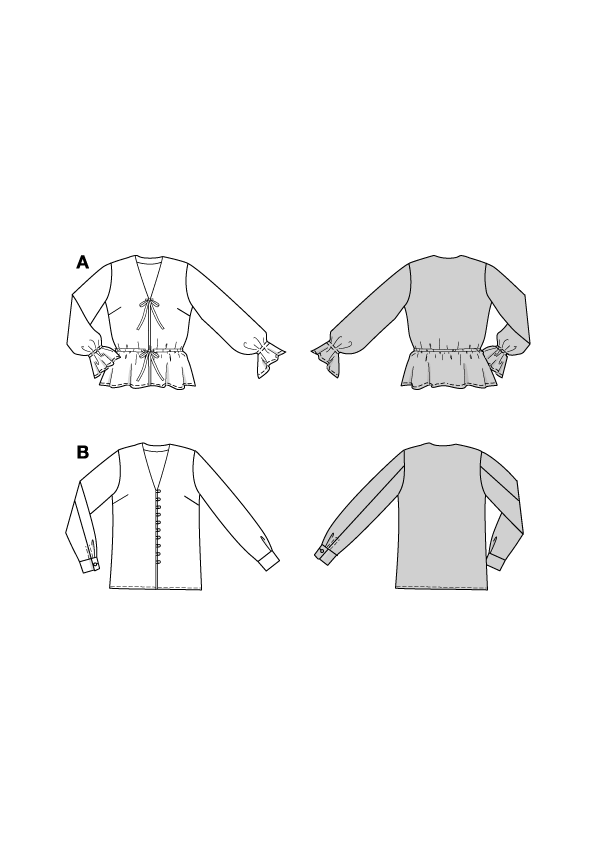 Patron Burda n°5746 – Blouse à col V avec ou sans volants