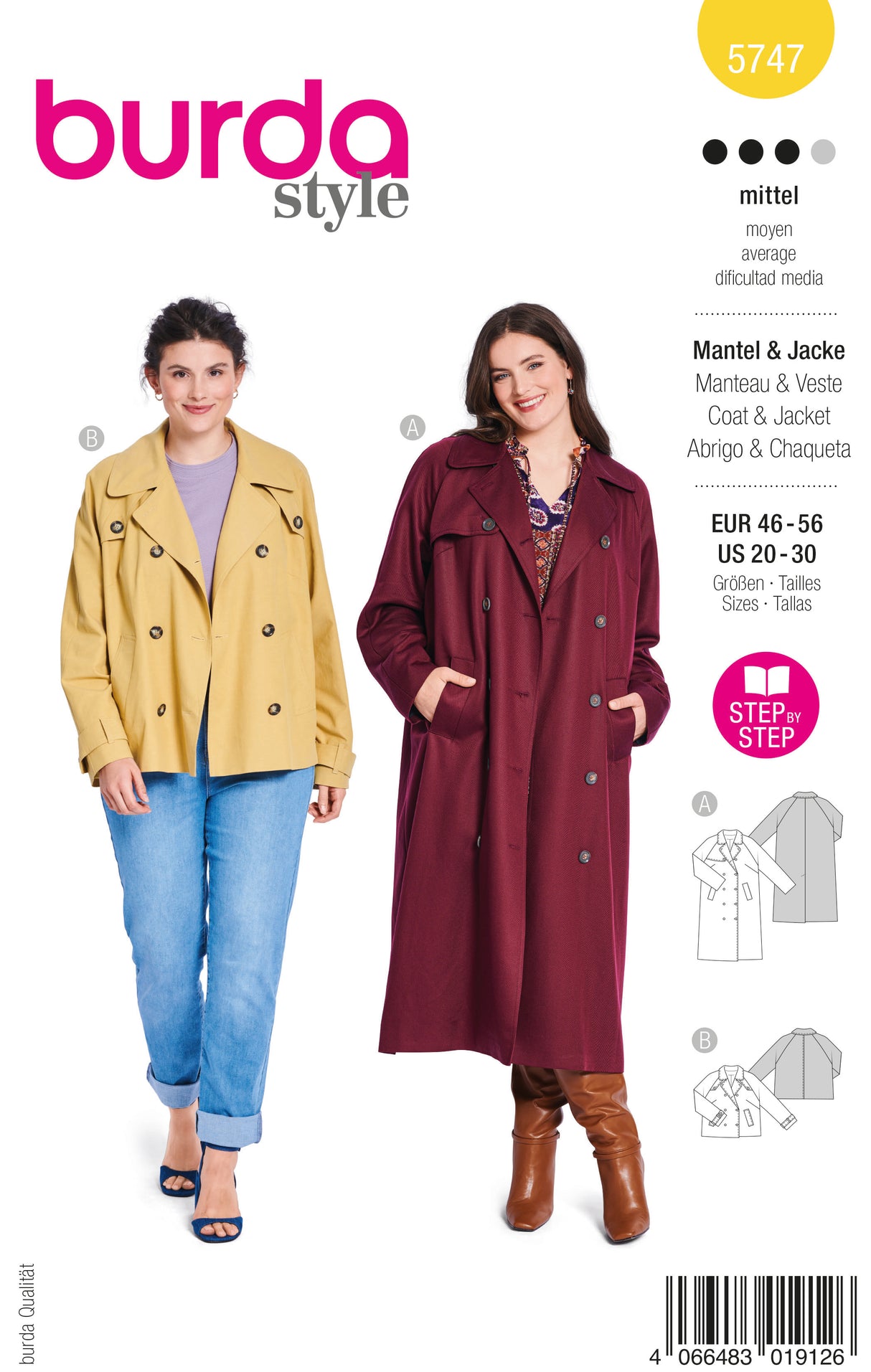 Patron Burda n°5747 – Manteau ou veste à manches raglan