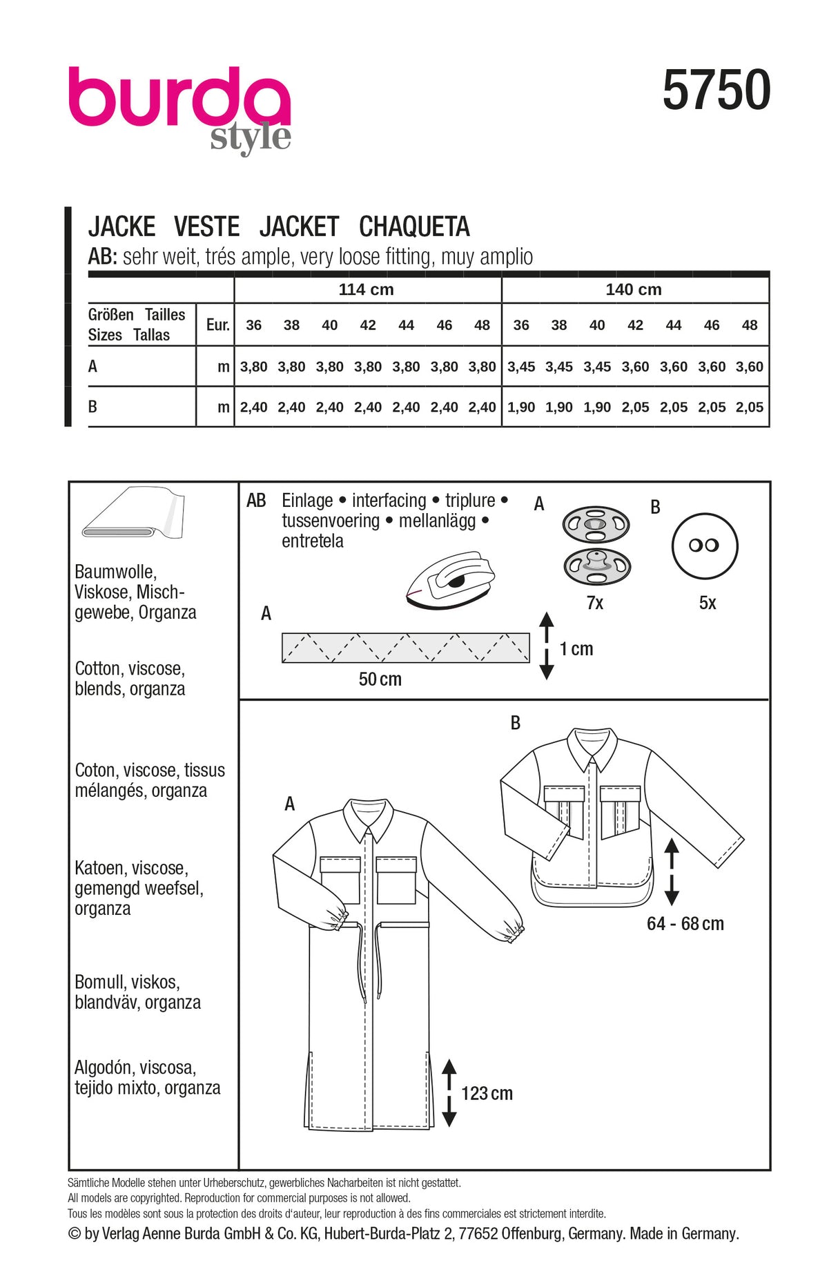Patron Burda 5750 - Veste