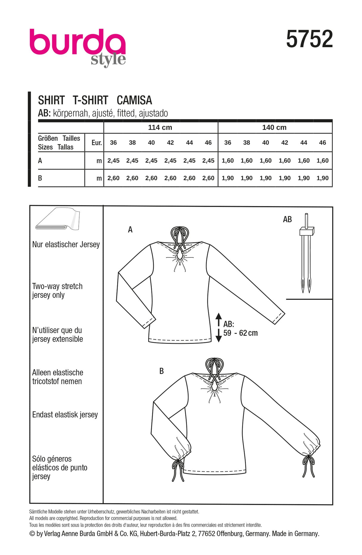 Patron Burda 5752 - T-shirt à manches longues