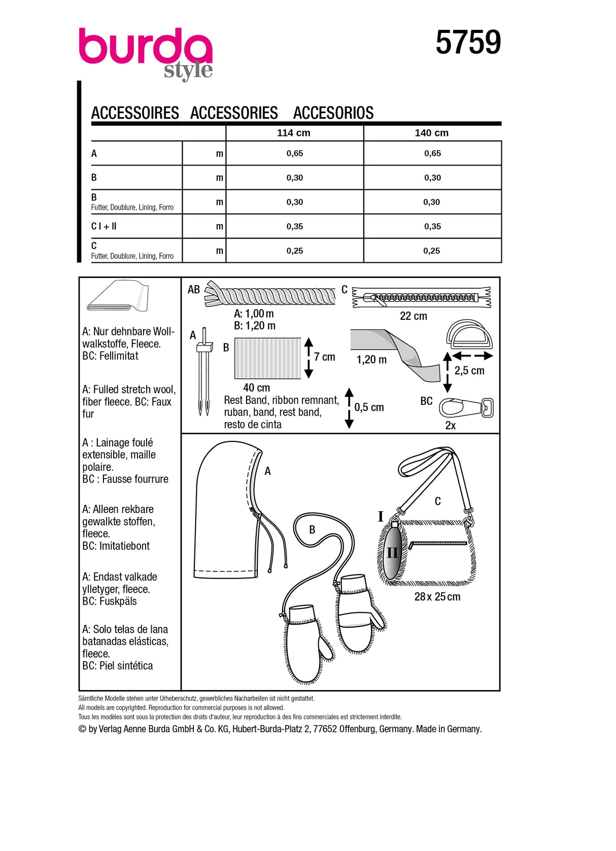 Patron Burda n°5759 – Accessoires d'Hiver Élégants